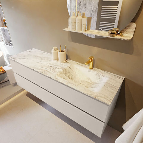 Mondiaz Vica Dlux badmeubel 150cm Linen - Cloud wastafel Glace rechts - met 1 kraangat