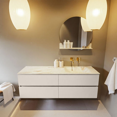 Mondiaz Vica Dlux badmeubel 150cm Linen - Cloud wastafel Frappe rechts - zonder kraangat
