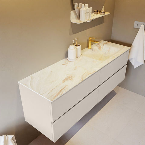Mondiaz Vica Dlux badmeubel 150cm Linen - Cloud wastafel Frappe rechts - met 1 kraangat