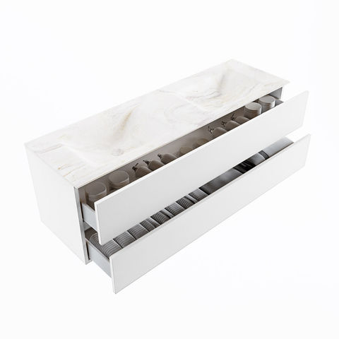 Mondiaz Vica Dlux badmeubel 150cm Talc - Cloud wastafel Ostra dubbel - zonder kraangat