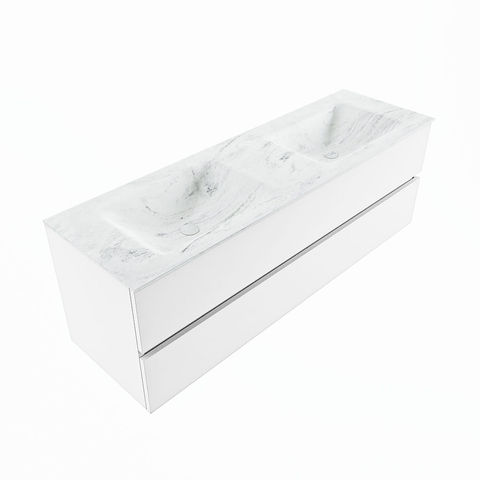 Mondiaz Vica Dlux badmeubel 150cm Talc - Cloud wastafel Opalo dubbel - met 2 kraangaten