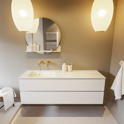 Mondiaz Vica Dlux badmeubel 150cm Talc - Cloud wastafel Opalo links - zonder kraangat