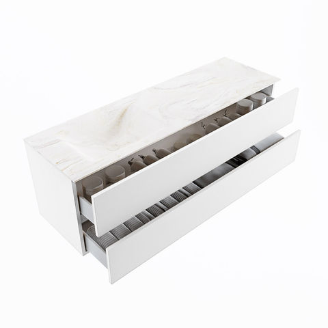 Mondiaz Vica Dlux badmeubel 150cm Talc - Cloud wastafel Ostra links - met 1 kraangat
