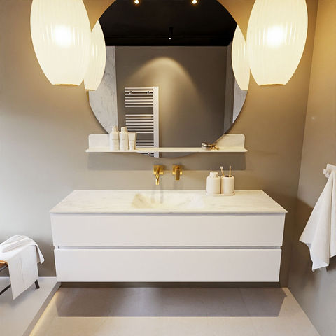 Mondiaz Vica Dlux badmeubel 150cm Talc - Cloud wastafel Opalo midden - zonder kraangat