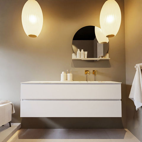 Mondiaz Vica Dlux badmeubel 150cm Talc - Cloud wastafel Frappe rechts - zonder kraangat