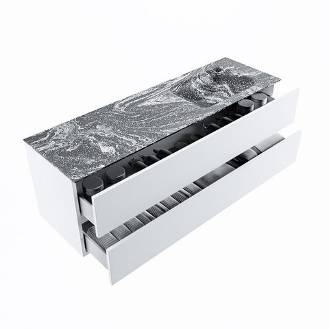 Mondiaz Vica Dlux badmeubel 150cm Talc - Cloud wastafel Lava rechts - zonder kraangat