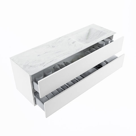 Mondiaz Vica Dlux badmeubel 150cm Talc - Cloud wastafel Opalo rechts - met 1 kraangat
