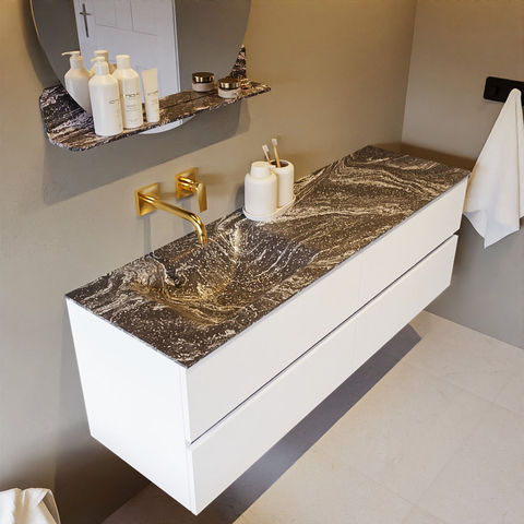 Mondiaz Vica Dlux badmeubel 150cm Talc - Cloud wastafel Lava links - zonder kraangat