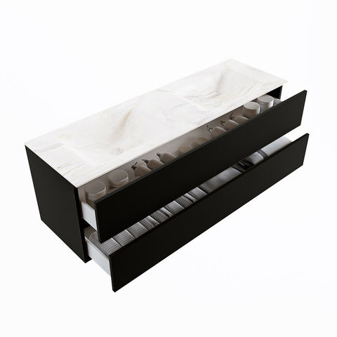 Mondiaz Vica Dlux badmeubel 150cm Urban - Cloud wastafel Ostra dubbel - zonder kraangat