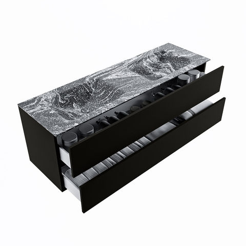 Mondiaz Vica Dlux badmeubel 150cm Urban - Cloud wastafel Lava dubbel - met 2 kraangaten