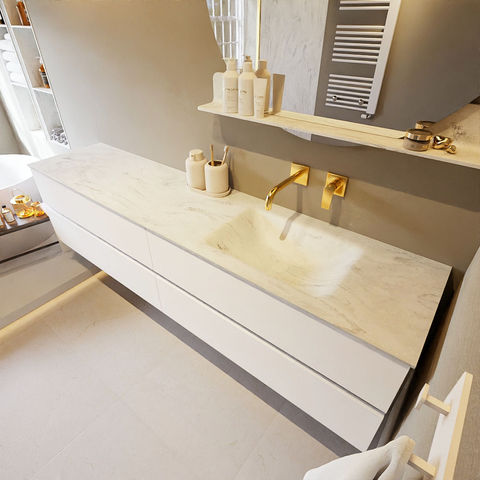 Mondiaz Vica Dlux badmeubel 200cm Talc - Cloud wastafel Opalo rechts - zonder kraangat