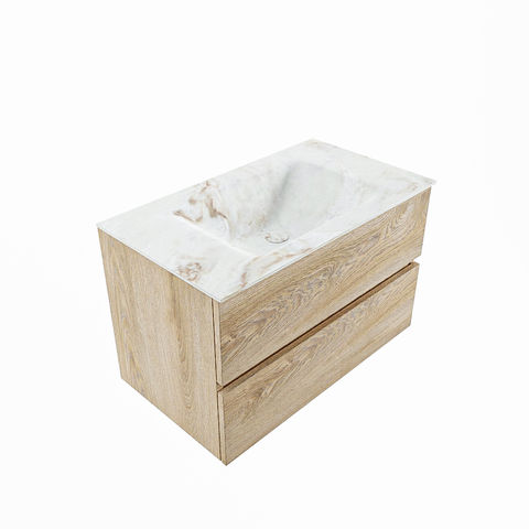 Mondiaz Vica Dlux badmeubel 80cm Washed Oak - Cloud wastafel Frappe midden - zonder kraangat