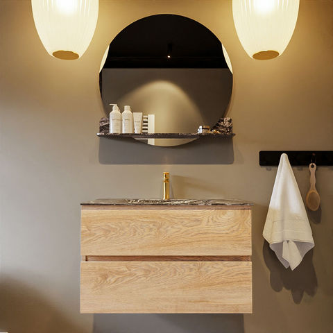 Mondiaz Vica Dlux badmeubel 80cm Washed Oak - Cloud wastafel Lava midden - met 1 kraangat