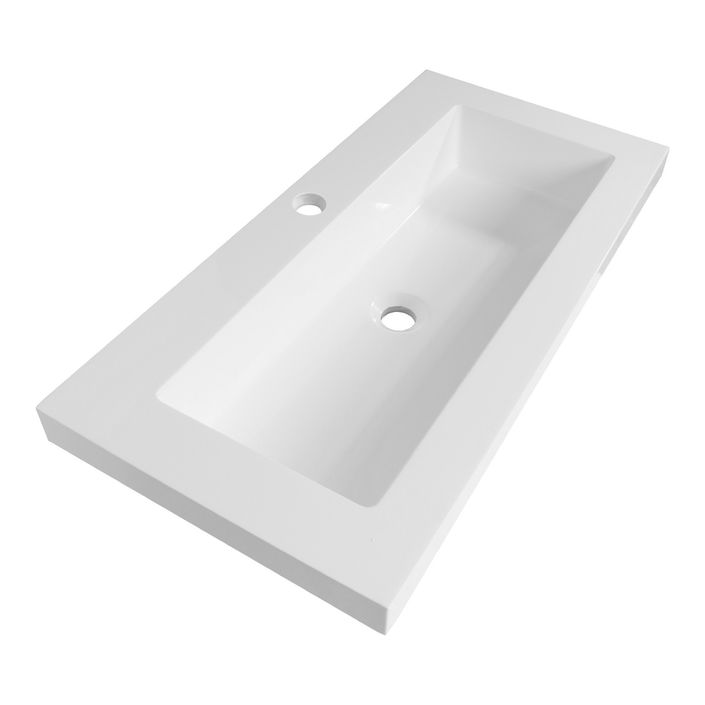 Brauer Spring meubelwastafel ondiep 80,8x39,1cm mineraalmarmer - 1 kraangat - zijdeglans wit