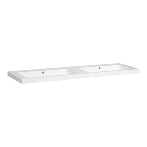 Brauer Solar Medium dubbele wastafel 160x46cm mineraalmarmer - 2 kraangaten - glans wit