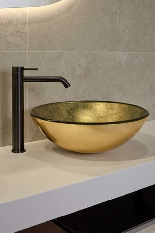 Luca Sanitair Luca Vetro opzetwastafel rond 42x42x14,5cm - gehard glas - gold