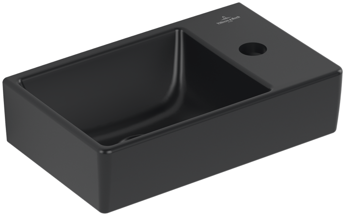 Villeroy & Boch Avento fontein 36x22cm - kraangat rechts - pure black CeramicPlus