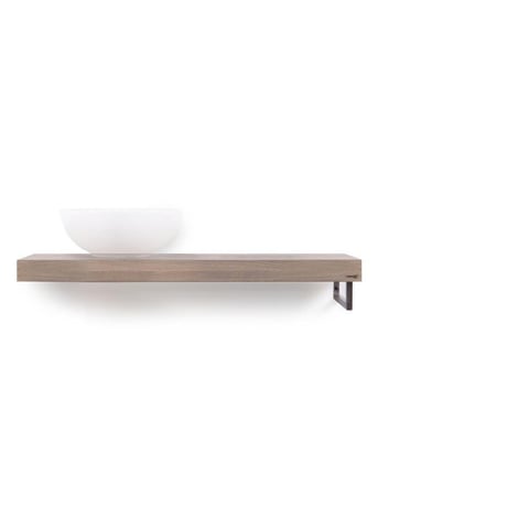 Looox Wooden Base Shelf Solo wastafelblad 100x46cm - RVS handdoekhouder rechts - old grey