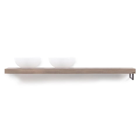 Looox Wooden Base Shelf Solo wastafelblad 200x46cm - RVS handdoekhouder rechts - old grey