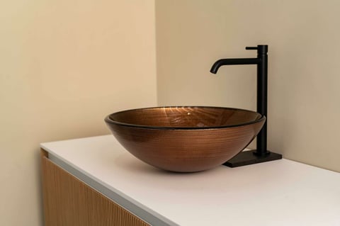 Luca Sanitair Luca Vetro opzetwastafel rond 42x42x14,5cm - gehard glas - copper