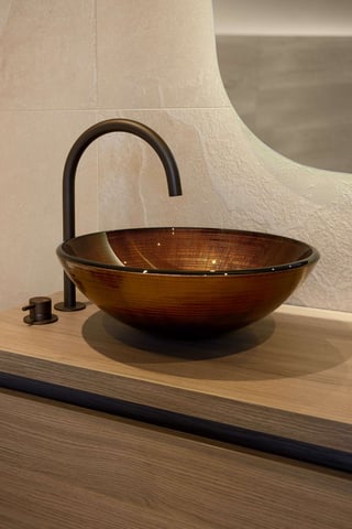 Luca Sanitair Luca Vetro opzetwastafel rond 42x42x14,5cm - gehard glas - copper