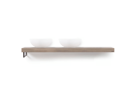 Looox Wooden Base Shelf Solo wastafelblad 200x46cm - RVS handdoekhouder links - old grey