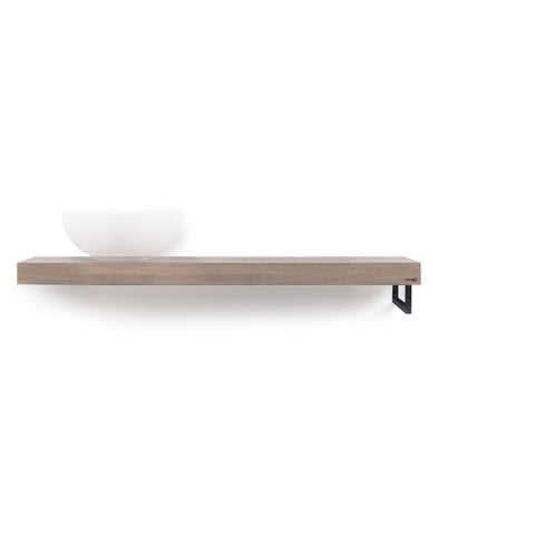 Looox Wooden Base Shelf Solo wastafelblad 120x46cm - zwarte handdoekhouder rechts - old grey